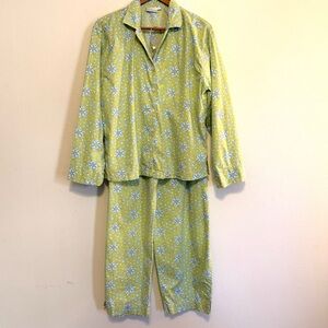 Needham Lane Long Sleeve Pajama Set Sz L Preppy Lightweight Cotton